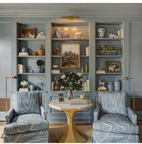 Built In Bookshelves Around Couch, Bookshelf Colors, Transitional Colonial, Blue Family Rooms, Cabinetry Ideas, Parlor Room, Built In Shelves Living Room, Living Room Built Ins, Modern Style Bedroom