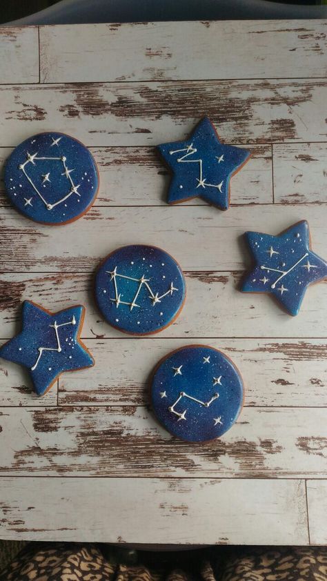 Moon And Stars Birthday Theme Space Party, Blue Moon Party Ideas, Stargazing Birthday Party, Astronomy Birthday Party Ideas, Moon And Stars Food Ideas, Star Themed Desserts, Under The Stars Cookies, Galaxy Themed Snacks, Astronomy Themed Birthday Party