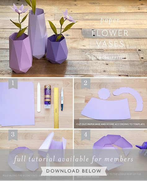 Diy Vase For Flowers, Vase Paper Craft, Paper Vase Diy How To Make, Paper Vase Template Free Printable, Paper Vases Diy, How To Make A Paper Vase, Paper Pot Diy, How To Make A Vase Out Of Paper, Flower Vase With Paper