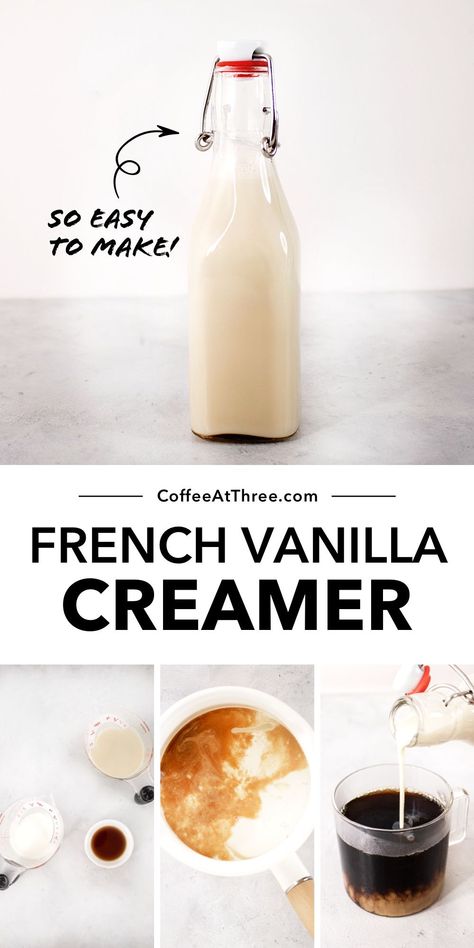 Homemade French Vanilla Coffee Creamer, Homemade Vanilla Creamer, Clean Coffee Creamer, Flavored Coffee Creamer Recipes, Coffee Sweetener, Almond Milk Coffee Creamer, French Vanilla Coffee Creamer, Homemade Coffee Creamer Recipe, French Vanilla Cappuccino