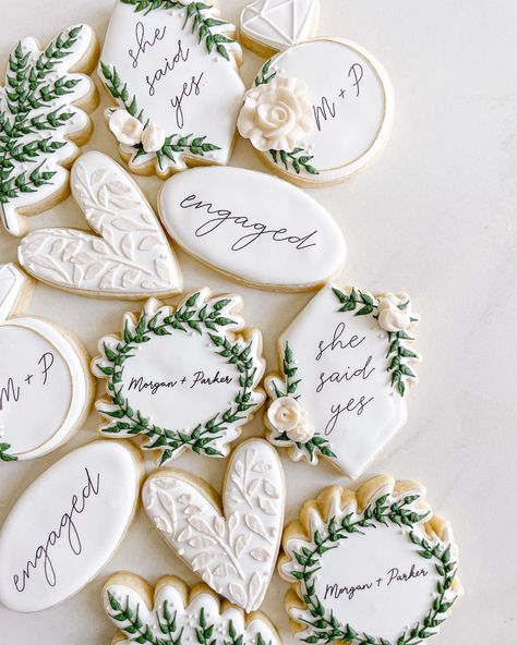 Sugar + Serenity on Instagram: “The loveliest engagement cookies 🤍 . . #engaged #engagementcookies #weddingcookies #shesaidyescookies #shesaidyes #decoratedsugarcookies…” Engaged Cookies Decorated, Engagement Party Cookies Simple, She Said Yes Cookies Engagement, Christmas Engagement Cookies, Engagement Party Cookies Decorated, Engagement Sugar Cookies Decorated, Cookies For Engagement Party, Hens Cookies, Engaged Cookies