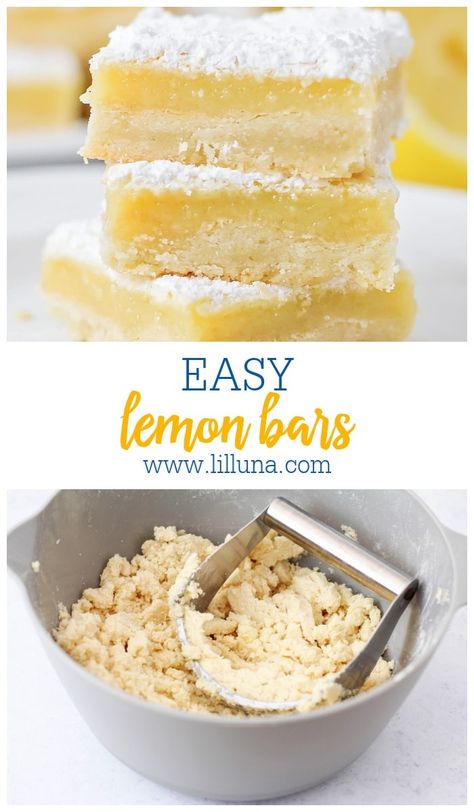 These classic Lemon Bars are simple, delicious, and sweet, with just the right amount of tart! Add a bit of powdered sugar, and these easy lemon bars are irresistible! They could make anybody a lemon bar believer!! #easylemonbars #lemonbars #lemon #lemonbarrecipe #desserts Lemon Lasagna, Easy Lemon Bars, Classic Lemon Bars, Brownie Pudding, Best Lemon Bars, Lemon Bars Easy, Lil Luna, Lemon Bars Recipe, Lemon Frosting