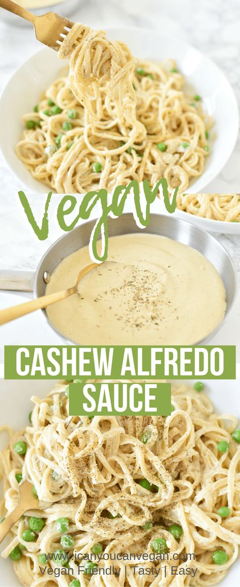 If you're looking for an easy dairy-free Alfredo sauce this is it! This Vegan Cashew Alfredo sauce is cheesy, creamy and delicious! This Cashew Alfredo recipe requires just 9 ingredients to make and it's ready in less than 30 minutes! NO Cauliflower! I know you'll love this sauce! It's thick and creamy with garlic and cheese-like flavor! #VeganAlfredo #DairyFreeAlfredo #AlfredoSauce #VeganPasta #VeganPastaSauce #PastaSauce #CashewAlfredo #CashewAlfredoSauce #SoakedCashews #Cashews Cashew Alfredo Sauce, Alfredo Sauce Recipe Without Heavy Cream, Fetuccini Alfredo, Cashew Alfredo, Vegan Pasta Sauce, Alfredo Sauce Recipe Easy, Cashew Recipes, Vegan Alfredo Sauce, Alfredo Sauce Recipe Homemade