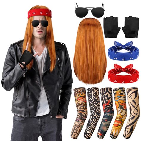 PRICES MAY VARY. Rocker Costume Accessories: our Halloween rocker costume set includes a headband, sunglasses, gloves, wig, and tattoo sleeves, giving you all the necessary accessories to rock your Halloween or stage performance; The cool and comfortable cosplay attire will surely grab attention and make you the center of attention in the crowd Metal Rock Costume: the men's 90s clothes are designed with elements from the 80s, predominantly in black color, with additional accessories to add a tou 80s Rocker Costume, Rock And Roll Costume, 80s Outfit For Men, Disco Wig, 90s Cosplay, 80s Costumes, Rocker Costume, Halloween 80s, Rock Costume