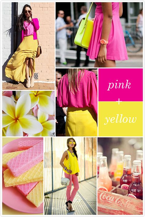 Color Crush: Pink + Yellow #KendraScott Yellow Color Combinations, Colour Combinations Fashion, Color Combos Outfit, Yellow Clothes, Color Blocking Outfits, Winter Typ, Color Combinations For Clothes, Mode Crochet, Color Trends Fashion