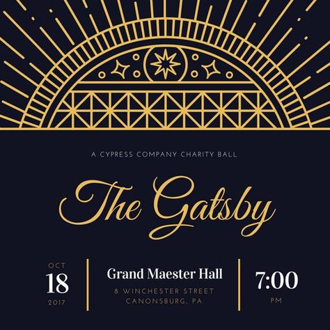 Dark Blue and Gold Great Gatsby Invitation Great Gatsby Invitation Template, Gatsby Invitation Template, Gatsby Party Invitations, Gatsby Invitation, Great Gatsby Invitation, Farewell Party Invitations, Party Like Gatsby, Gala Invitation, Speak Easy