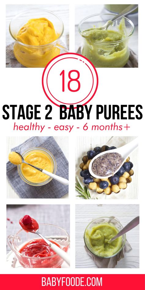 18 Amazing Stage 2 Baby Food Recipes that will rock your baby’s taste buds! These colorful homemade combination purees are full of flavor, nutrients and are a fun way for baby to experience the wonderful world of food, one which they will never forget. It’s going to be a foodie trip of a lifetime, so pack baby’s spoon and away we go! Great 6+ month baby food, or stage 2 baby food. Baby Puree Combinations, Puree Combinations, Homemade Baby Puree, Stage 2 Baby Food, Baby Purees, Diy Baby Food, Baby Recipes, Healthy Baby Food, Baby First Foods