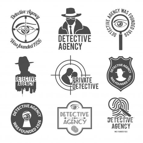 Detective logo set Free Vector Detective Party, Private Detective, Bar Logo, Detective Agency, Information Graphics, Logo Set, Lettering Tutorial, Graphic Editing, Children's Ministry