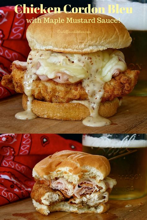 Cordon Bleu Sandwich, Chicken Cordon Bleu Sandwich, Maple Mustard Sauce, Maple Mustard, Chicken Cordon, Mustard Sauce, Chicken Cordon Bleu, Burgers Sandwiches, Think Food