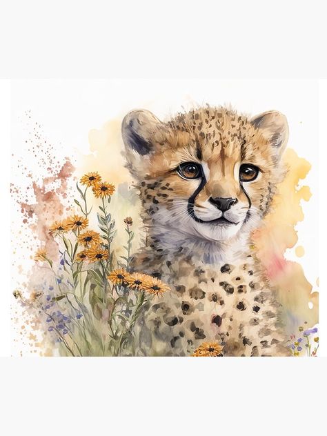 "Safari Animal Nursery Art, Watercolor Cheetah With Flowers " Tapestry for Sale by sozak45 | Redbubble Safari Animal Nursery, Flowers Tapestry, Animal Nursery Art, Safari Animals Nursery, Painting Inspo, Animal Nursery, Water Colour, Safari Animals, Art Watercolor