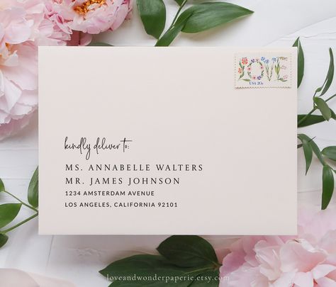 Easy-to-use Envelope Addressing Templates for your wedding invitation return address, guest addresses, and reply envelope address. These editable templates coordinate with our Modern Minimalist Invitation Set and have a simple design accented with bold fonts, a modern layout and a touch of calligraphy. Editing your printable template is easy with Corjl, a web application that allows you to edit the design directly in your browser! No need to download software or fonts. Try the free demo link bel Modern Minimalist Invitation, Wedding Envelope Addressing, Envelope Address, Envelope Addressing Template, Envelope Writing, Letter Addressing, Addressing Wedding Invitations, Minimalist Invitation, Envelope Addressing