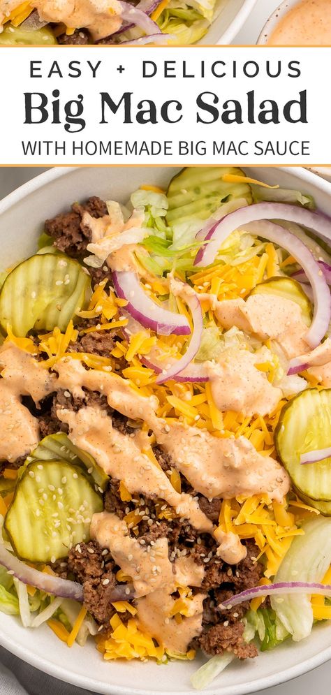 Mcdonalds Salad, Healthy Mcdonalds, Big Mac Salat, Homemade Big Mac Sauce, Mac Salad Recipe, Homemade Big Mac, Big Mac Salad, Chicken Honey, Burger Salad