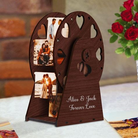 PRICES MAY VARY. Valentine's Day Photo Frame - This wooden photo frame is a memorable gift for years to come. 360 degree rotation makes it a beautiful image display. It reproduces the happy time that rejuvenates us. CUSTOMIZE NOW - Make a difference with simple gift ideas. Simply click the "CUSTOMIZE NOW" button, enter customized text and upload a photo of your loved one, professionally engraved to make the gift thoughtful and intimate. QUALITY MATERIAL - Wood is a natural product, no two pieces Photo Frame For Birthday, Ferris Wheel Photo Frame, Mini Ferris Wheel, Frame For Birthday, Family Photo Frame, Engraved Picture Frames, Small Photo Frames, Family Photo Frames, Picture Engraving