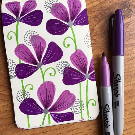 Warming up with peaceful purple flowers  this morning. 💜  #pen #art #artist #instaart #marker #sharpie #sharpieart #instaartist #doodle #artoftheday #sketch #dowhatyoulove  #dowhatmakesyouhappy #wip #illustrationartists #artistoninstagram #instadoodle #doodles #doodlelove #creativity #illustration #illustrator #floral #flowers #livecolorfully #abmlifeiscolorful #create #creative #designsbylisak Creativity Illustration, Sharpie Drawings, Markers Drawing Ideas, Sharpie Doodles, Sharpie Crafts, Art Markers, Sharpie Marker, Sharpie Art, Marker Drawing