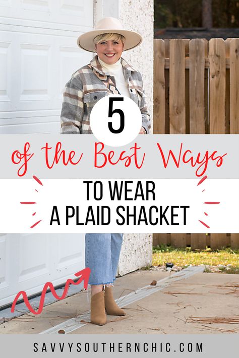 Outfit Ideas Shacket, Shacket Business Casual, How To Style Flannel Jacket, How To Style An Oversized Shacket, Oversized Shaket Jacket Outfit, How To Style Plaid Shacket, How To Wear Shacket Casual, Shacket With Belt, Orange Plaid Shirt Outfit Fall