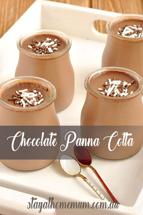 Frugal Grocery Shopping, Chocolate Panna Cotta, Desert Cups, Dessert Shooters, Panna Cotta Recipe, Stay At Home Mum, Unflavored Gelatin, Slices Recipes, Fruit Jelly