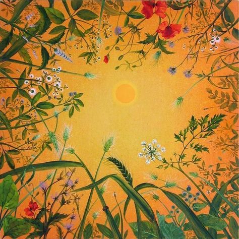 Olga Kvasha | The Sun Olga Kvasha, Summer Solstice Aesthetic, Solstice Aesthetic, Solstice Art, Ukrainian Art, Celestial Art, Butterfly Painting, Naive Art, Summer Solstice