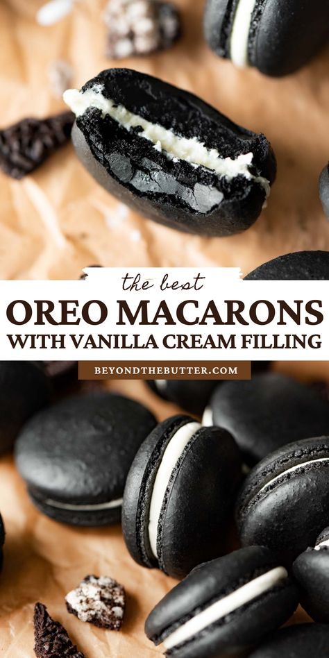 Oreo Macarons, Oreo Macaron, French Macaroon Recipes, Macaron Flavors, Macaroon Recipes, Macaron Recipe, Sweet Snacks Recipes, Baked Dessert Recipes, Lost 100 Pounds