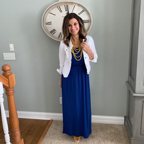 How to Wear One Blue Maxi Dress Six Ways – Just Posted Navy Maxi Dress Outfit Casual, How To Wear Maxi Dress, Royal Blue Maxi Dress Outfit, Maxi Dress Work Outfit Office, How To Dress Up A Maxi Dress, Long Blue Dress Outfit, Navy Maxi Dress Outfit, Navy Blue Maxi Dress Outfit, Royal Blue Dress Outfit Casual