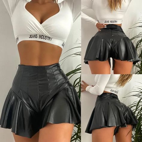 Wholesale summer sexy fashion simple style solid color pu polyester slim above knee skirts - Nihaojewelry Womens Leather Skirt, Leather Shorts Women, Short Leather Skirts, Womens Pleated Skirt, Pu Leather Skirt, Knee Skirts, Y2k Aesthetic Outfits, Black Leather Skirts, High Waist Fashion