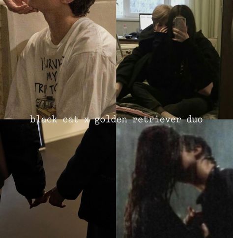 couple duos - which do you choose? Follow @pixel_rainy for more 🌸 #pinterest #aesthetic #photovibes #pictureoftheday #foryoupage #aestheticinspo #dailyaesthetics #photooftheday Couple Duos, Black Cat Golden Retriever, Relationship Vision Board, Cat Couple, Couples Vibe, Cute Relationship Photos, Cute Black Cats, Pinterest Aesthetic, Love My Boyfriend