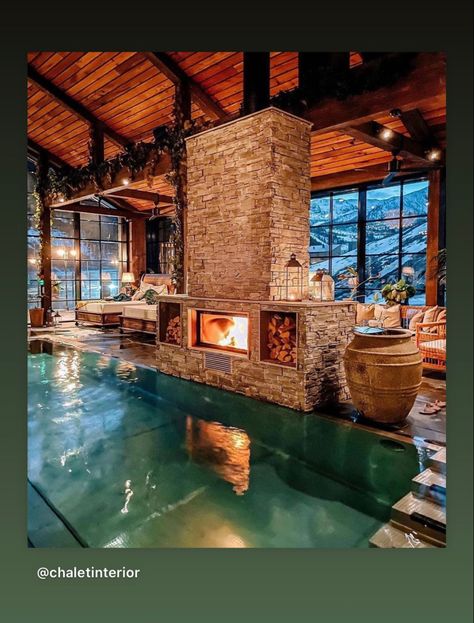 Pool Design Modern, Luxury Chalet Interior, Indoor Swimming Pool Design, Mountain Dream Homes, Inside Pool, Indoor Pool Design, Piscina Interior, Pools Backyard Inground, Chalet Interior