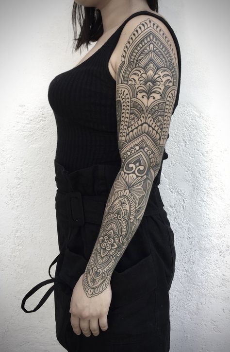 maddalena-tattoo-artist-arm-sleeve-ornamental Ornamental Arm Sleeve, Ornamental Tattoo Sleeve Women, Ornamental Tattoo Design Sleeve, Ornamental Sleeve Tattoos For Women, Forearm Ornamental Tattoo, Shoulder Ornamental Tattoo, Ornamental Leg Sleeve, Ornamental Sleeve Tattoo, Ornamental Arm Tattoo