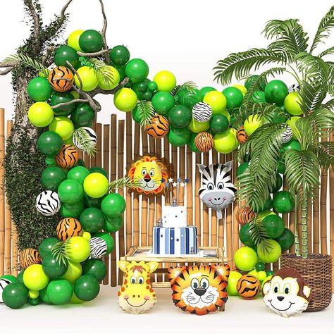 Green Balloon Garland Kit- 130 pcs Jungle Wild Animal Balloon Arch- Theme Party Decoration Balloons Pack for Baby Shower/Girls/Boys Birthday/Wedding : Amazon.co.uk: Toys & Games Forest Theme Party, Jungle Safari Theme, Jungle Balloons, Jungle Thema, Baby Shower Party Themes, Jungle Theme Parties, Animal Party Theme, Safari Theme Party, Balloon Chain