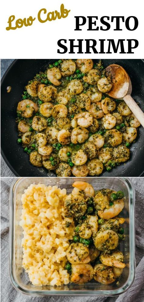 Keto Recipes With Pesto Sauce, Shrimp Cauliflower Recipes, Low Carb Meals Fish, Low Carb Pesto Meals, Pesto Keto Recipes, Keto Dinner Shrimp, Pesto Cauliflower Rice, Shrimp And Cauliflower Rice Recipes, Cauliflower Rice With Shrimp