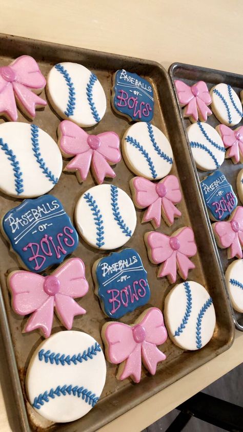 Baseballs Or Bows Gender Reveal Cake, Baseball Vs Bows Gender Reveal, Gender Reveal Ideas Baseball Theme, Baseball Gender Reveal Cake, Baseballs Or Bows Gender Reveal Party, Gender Reveal Baseball Or Bows, Gender Reveal Baseball Theme, Baseball Or Bows Gender Reveal Ideas, Baseball Gender Reveal Ideas