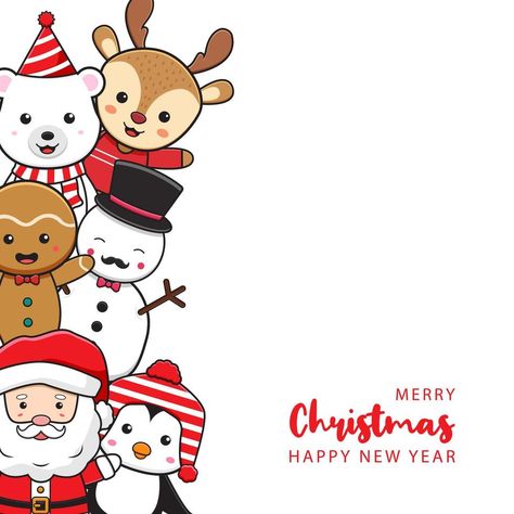 Happy New Year Cartoon, New Year Doodle, Christmas Card Background, New Year Card Design, Toddler Christmas Tree, New Year Cartoon, Happy Christmas Card, Happy New Year Vector, Karakter Sanrio