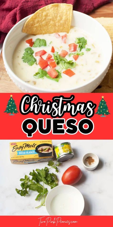 Christmas Queso (Christmas Cheese Dip) Recipe - Christmas appetizer recipes do not need to be extravagant, they just need to taste good! This Christmas Queso is a delicious dip to make for friends and family. Christmas Queso Dip, Christmas Appetizers Crockpot, Christmas Queso, Christmas Dips For Parties, Christmas Dip Recipes, Xmas Apps, Christmas Munchies, Christmas Dips, Christmas Appetizer Recipes