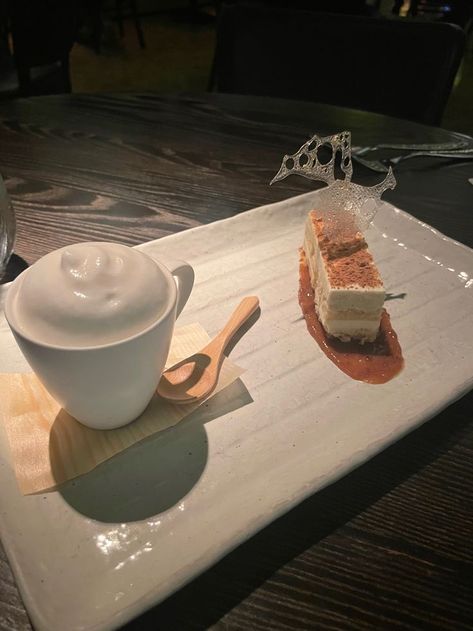 Delicious desserts at Nobu Las Vegas!z A Japanese Whisky Cappuccino and a Vanilla Miso Tart. Las Vegas Desserts, Japanese Whisky, Cappuccino, Delicious Desserts, Tart, Las Vegas, Decorative Tray, Vanilla, Favorite Places