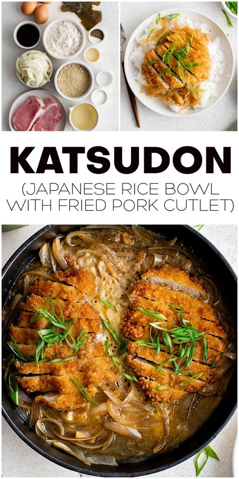 Pork Cutlet Bowl Recipe, Japanese Beef Rice Bowl, Rice Pork Bowl, Gyu Don Recipe, Chicken Katsudon Bowl, Katsudon Recipe Pork, Japanese Bowls Recipe, Traditional Korean Food Recipes, Japanese Meal Ideas