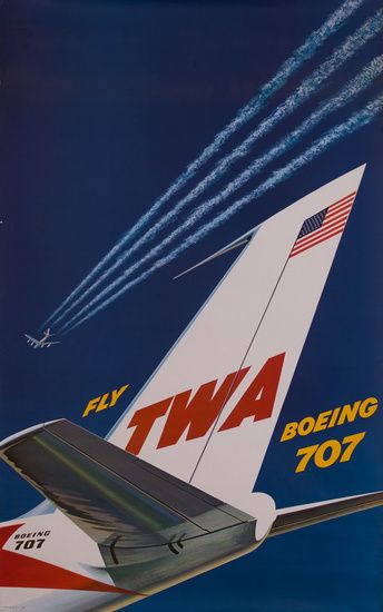 DP Vintage Posters - Fly TWA Via Boeing 707 Original Travel Poster Plane Poster Design, Ceramic Oxides, Vintage Airline Ads, On The Wings Of Love, Vintage Airline Posters, 달력 디자인, Vintage Airline, Boeing 707, Aviation Posters