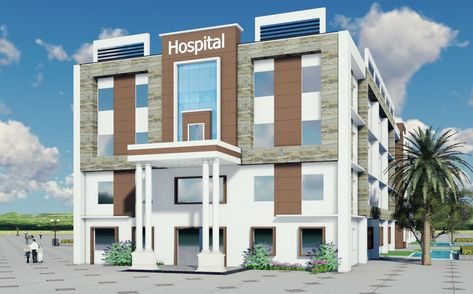 Hospital Exterior Design Facades, Hospital Architecture Design, School Elevation, Hospital Exterior, School Exterior, Hospital Floor Plan, Hospital Ideas, Hospital Design Architecture, Hospital Plans