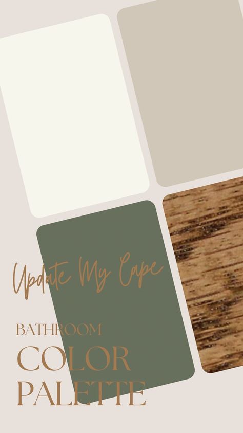 Green Bathroom Farmhouse, Green Tan Bathroom Ideas, Tan Bathroom Remodel, Sage Green Panelled Bathroom, Bathroom Paint Palette, Boho Bathroom Green Walls, Cream Green Bathroom, Powder Bathroom Paint Ideas, Green Bathroom Brown Cabinets