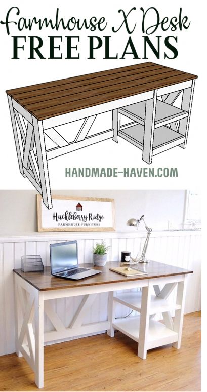 Farmhouse Furniture Diy, Diy Farmhouse Desk, Diy Desk Plans, Farmhouse Desk, Farmhouse Office, Desk Diy, Storage Desk, Desk Plans, Farmhouse Decoration