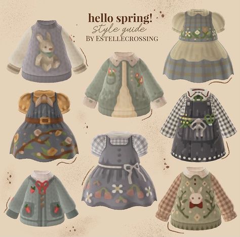 French Animal Crossing Island, Acnh Springcore Villagers, Hunger Games Animal Crossing, Animal Crossing Spring Outfits, Animal Crossing Inspired Outfits, Acnh Spring Clothes, Acnh Clothes Design Id, Animal Crossing Codes, Cottage Core Animal Crossing