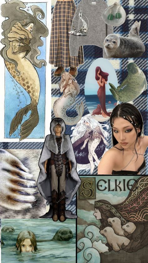 Selkiecore Aesthetic, Selkie Mythology Aesthetic, Selkie Character Design, Selkie Costume, Selkie Mermaid, Selkie Mythology, Selkie Oc, Selkie Aesthetic, Celtic Creatures