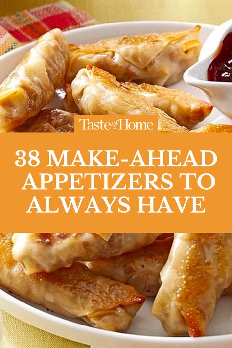 Be prepared for parties and potlucks with make-ahead appetizer recipes that can be prepped the night before. #appetizers #potluck #easyrecipes #foodies Best Party Recipes, Up Scale Appetizers, Yummy Appetizers Appetizer Ideas, Food For 40th Birthday Party, Taste Of Home Appetizers, Drop In Party Food Ideas, Appetizer Party Menu Ideas, Old School Appetizers, Make Ahead And Freeze Appetizers