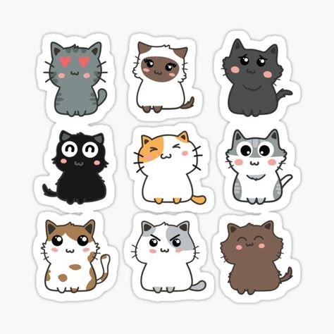 Cute Cartoon Cats nine-piece sticker pack features colorful cat breeds including Calico Cat, Ragdoll Cat, Tuxedo Cat, and more. Also available on t-shirts, mugs, clocks, and more. Check out all the adorable sticker packs for animal lovers at Cafe Pretzel. • Millions of unique designs by independent artists. Find your thing. Stiker Macbook, Cat Sticker Set, Cat Template, Cartoon Cats, Stickers Kawaii, Tumblr Stickers, Scrapbook Stickers Printable, Sticker Template, Cartoon Stickers