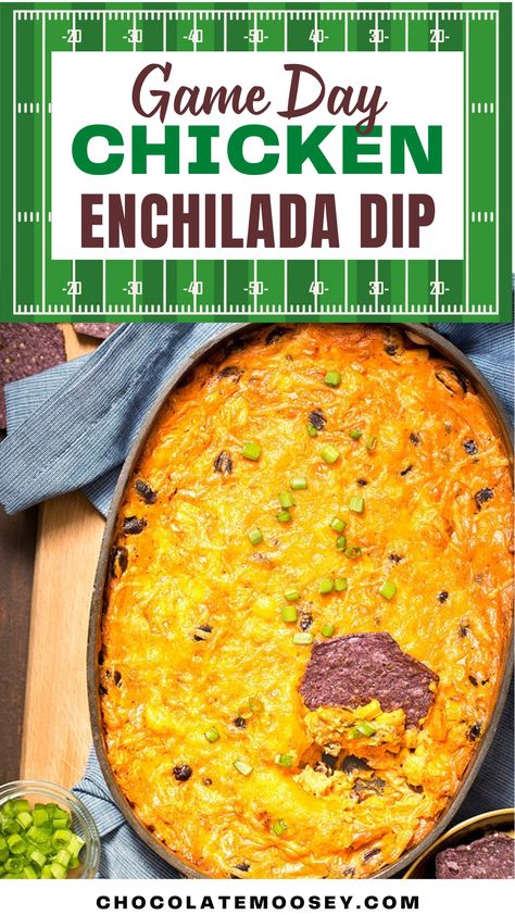 This Game Day Chicken Enchilada Dip is the ultimate crowd-pleaser. Tender chicken, creamy cheese, and zesty enchilada sauce meld together in a rich, savory blend. Baked until bubbly and golden, it’s topped with green onions for a fresh kick. Perfect for game day or any gathering, this dip is guaranteed to be a hit. Fall Dips Savory, Chicken Enchilada Dip Crock Pot, Hot Chicken Enchilada Bean Dip, Mexican Chicken Dip, Game Day Chicken, Enchiladas Crockpot, Enchilada Dip, Football Recipes, Chicken Enchilada Dip