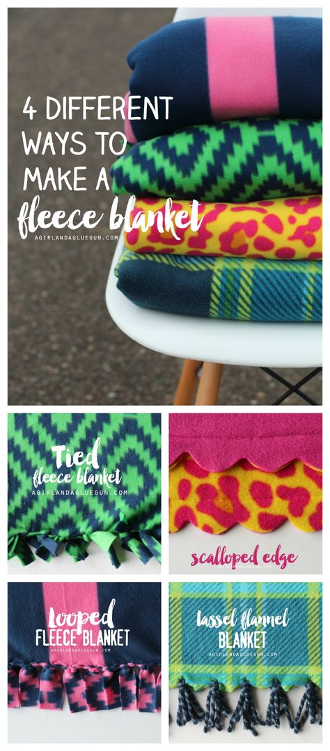 fun different ways to make a fleece blanket a girl and a glue gun Fleece Blanket Edging, Fleece Blanket Diy, Fleece Sewing Projects, Fleece Crafts, Fleece Projects, No Sew Fleece Blanket, Diy Tricot, No Sew Blankets, Fleece Tie Blankets