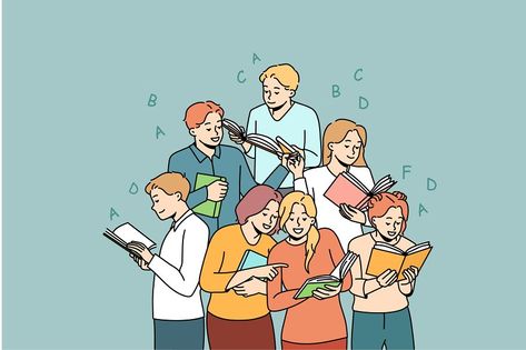 Happy diverse students with books enjoy learning together. Smiling millennial teenagers with textbooks study in group prepare for exam or test. Education and friendship. Vector illustration. School Vector Illustration, Students Illustration, School Friendship, Filial Piety, Childhood Fears, Smile Drawing, Happy Children's Day, Plant Vector, New Years Poster