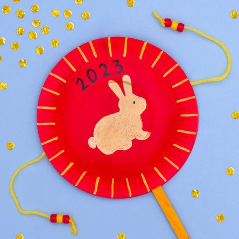 Chinese Rabbit Craft, Rabbit Bookmark, Chinese New Year Crafts For Kids Rabbit, Chinese New Year Kids, Chinese New Year Rabbit Craft, Chinese New Year Rabbit, News Years Crafts For Kids, Drum Craft, Rabbit Paper