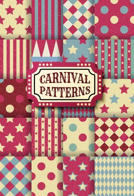 Set of carnival retro vintage seamless p... | Premium Vector #Freepik #vector #background #banner #pattern #flyer Carnival Color Palette, Art Brainstorm, Background Tiles, Retro Carnival, Circus Pattern, Carnival Pattern, Circus Wallpaper, Oc Fair, Creative Letters