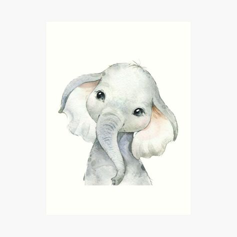 "Baby Elephant" by vibesofcolor | Redbubble Baby Elephants Art, Elephant Print Art, Regnul Animal, Zebra Art, Kids Room Paint, Nursery Prints Boy, Baby Elefant, Elephant Canvas, Elephant Wall Art