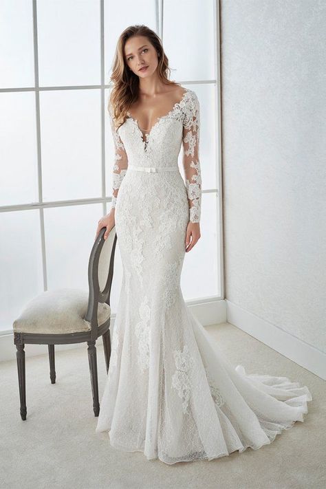 Boho Wedding Dress With Sleeves, Wedding Dresses V Neck, Long Sleeve Mermaid Wedding Dress, Wedding Dressses, Lace Applique Wedding Dress, Western Wedding Dresses, Dresses V Neck, Trumpet Wedding Dress, V Neck Wedding Dress