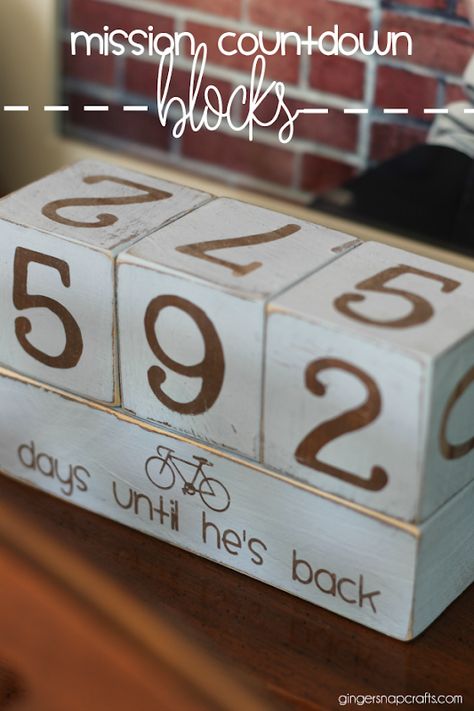 mission countdown blocks at GingerSnapCrafts.com #sharegoodness Missionary Mom Gifts, Mission Farewell, Lds Crafts, Terrific Tuesday, Countdown Blocks, Countdown Gifts, Lds Mission, Super Saturday, Diy Blocks